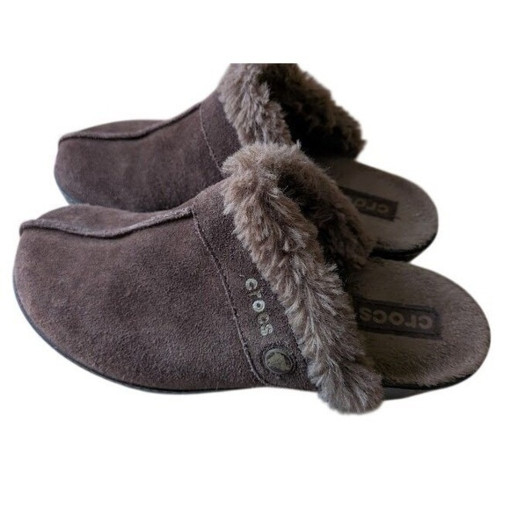 Crocs Suede Clog Mules Women 10 Cozy Faux Fur Lined Cottagecore Cabin Gorpcore